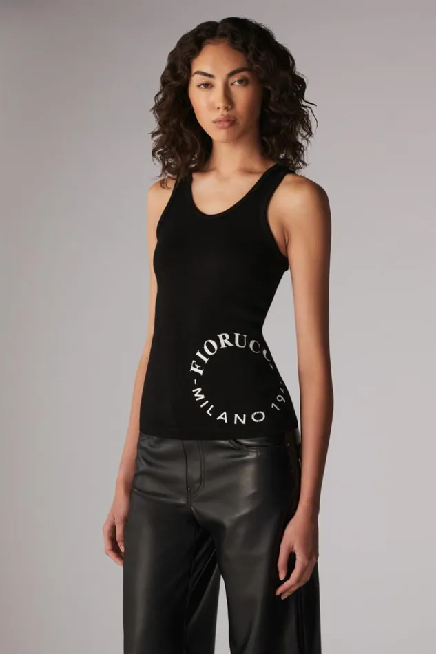 Women Fiorucci Milano Stamp Ribbed Vest Black Black Women Fiorucci Milano Stamp Ribbed Vest Black Black