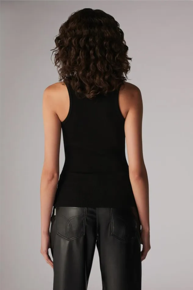 Women Fiorucci Milano Stamp Ribbed Vest Black Black Women Fiorucci Milano Stamp Ribbed Vest Black Black