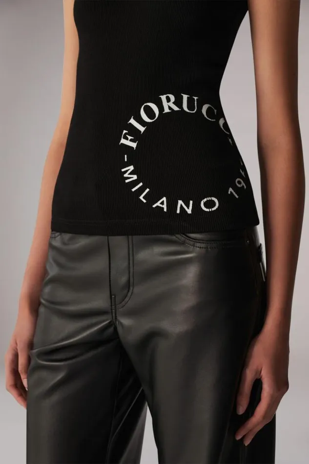 Women Fiorucci Milano Stamp Ribbed Vest Black Black Women Fiorucci Milano Stamp Ribbed Vest Black Black