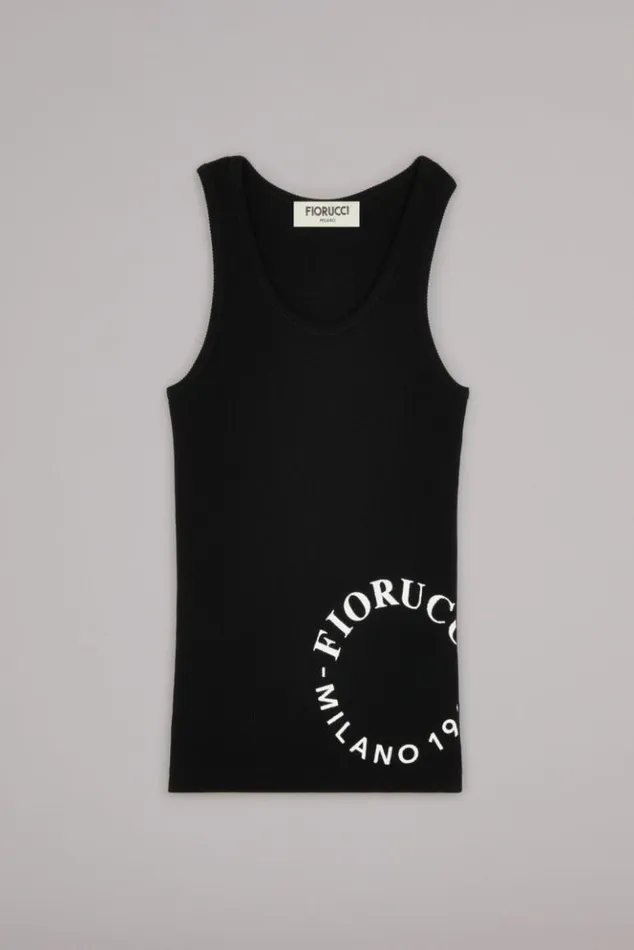 Women Fiorucci Milano Stamp Ribbed Vest Black Black Women Fiorucci Milano Stamp Ribbed Vest Black Black