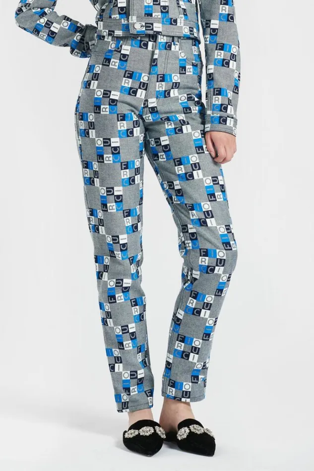 Women Fiorucci Monogram Logo Tara Jeans Blue Blue