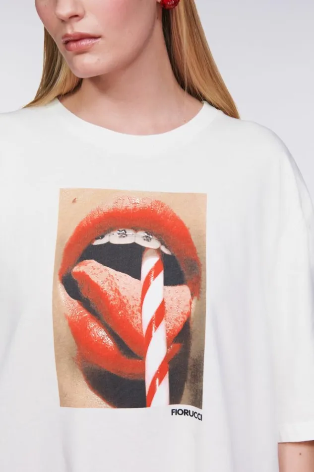 Women Fiorucci Mouth Graphic TShirt White White Women Fiorucci Mouth Graphic TShirt White White