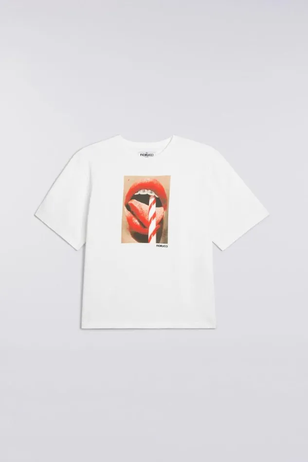 Women Fiorucci Mouth Graphic TShirt White White Women Fiorucci Mouth Graphic TShirt White White