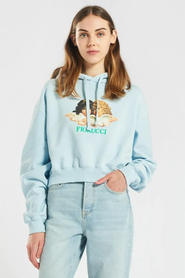 Women Fiorucci Vintage Angels Crop Hoodie Pale Blue Pale Blue