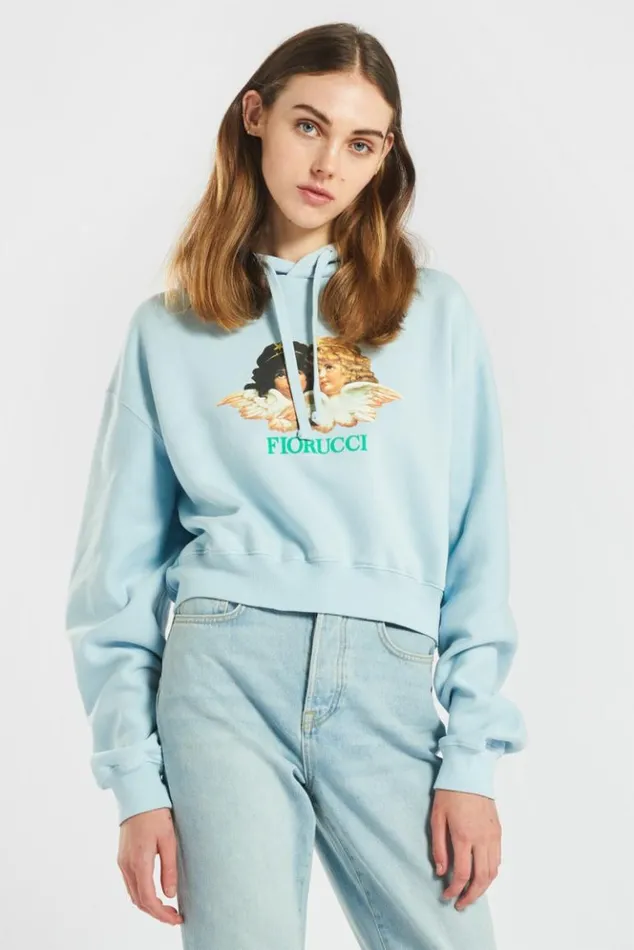 Women Fiorucci Vintage Angels Crop Hoodie Pale Blue Pale Blue Women Fiorucci Vintage Angels Crop Hoodie Pale Blue Pale Blue