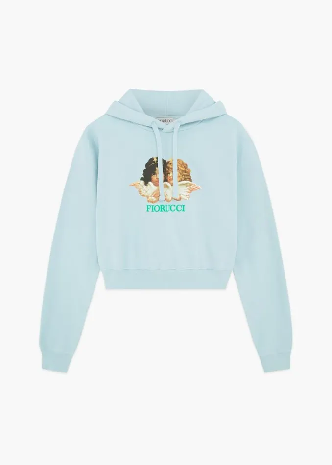 Women Fiorucci Vintage Angels Crop Hoodie Pale Blue Pale Blue Women Fiorucci Vintage Angels Crop Hoodie Pale Blue Pale Blue