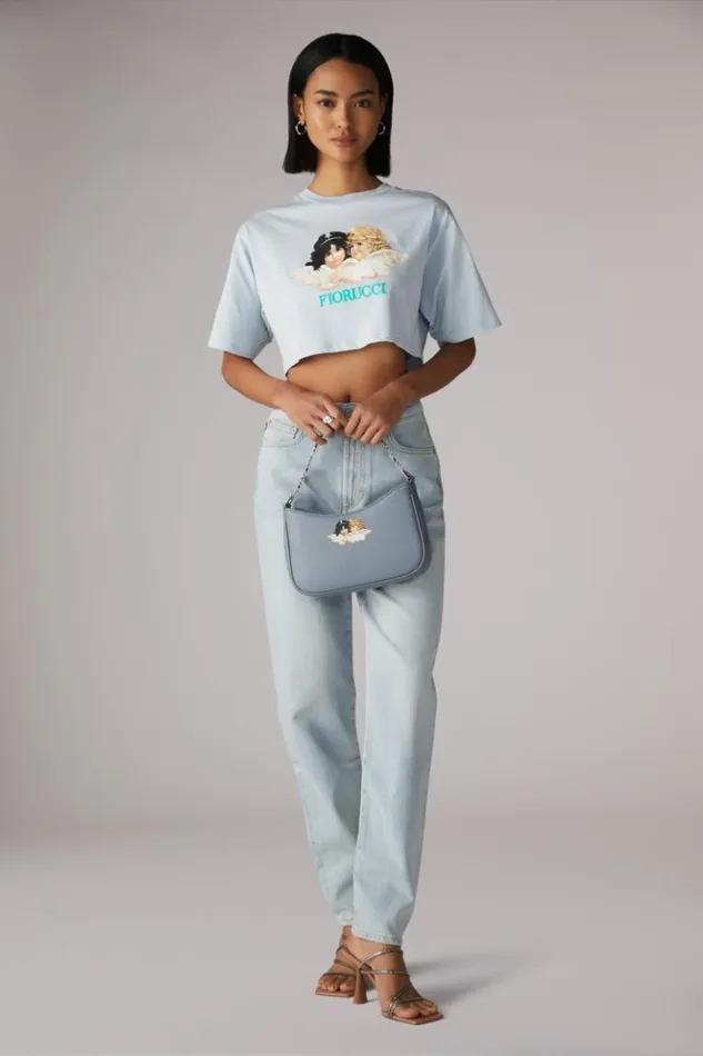 Women Fiorucci Vintage Angels Crop TShirt Pale Blue Pale Blue