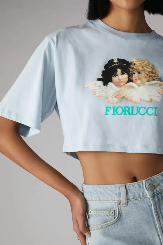 Women Fiorucci Vintage Angels Crop TShirt Pale Blue Pale Blue Women Fiorucci Vintage Angels Crop TShirt Pale Blue Pale Blue