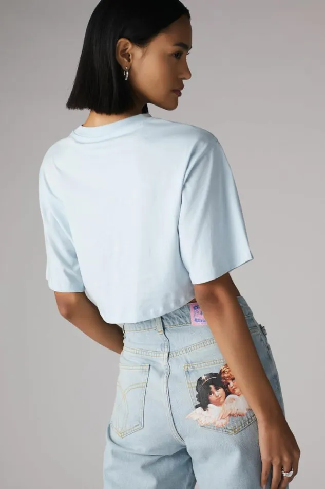 Women Fiorucci Vintage Angels Crop TShirt Pale Blue Pale Blue Women Fiorucci Vintage Angels Crop TShirt Pale Blue Pale Blue