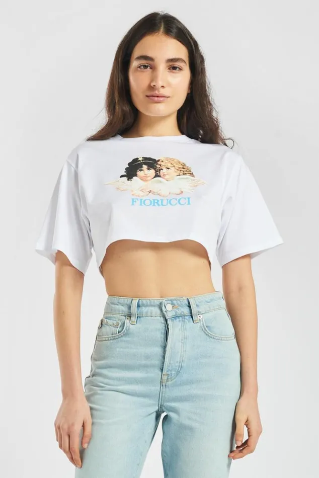 Women Fiorucci Vintage Angels Crop TShirt White White