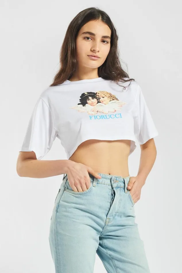 Women Fiorucci Vintage Angels Crop TShirt White White Women Fiorucci Vintage Angels Crop TShirt White White
