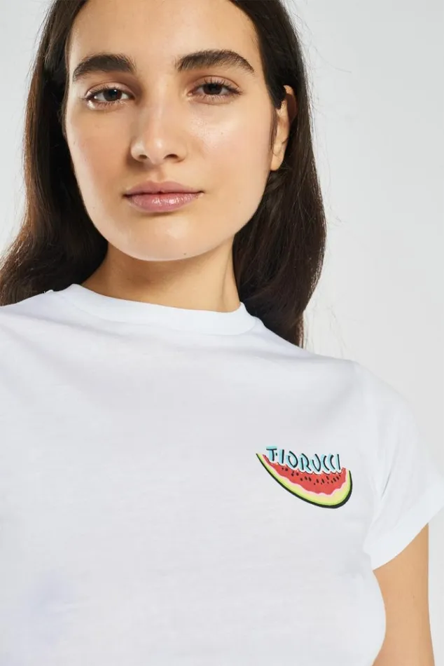 Women Fiorucci Watermelon Emblem Baby TShirt White White Women Fiorucci Watermelon Emblem Baby TShirt White White