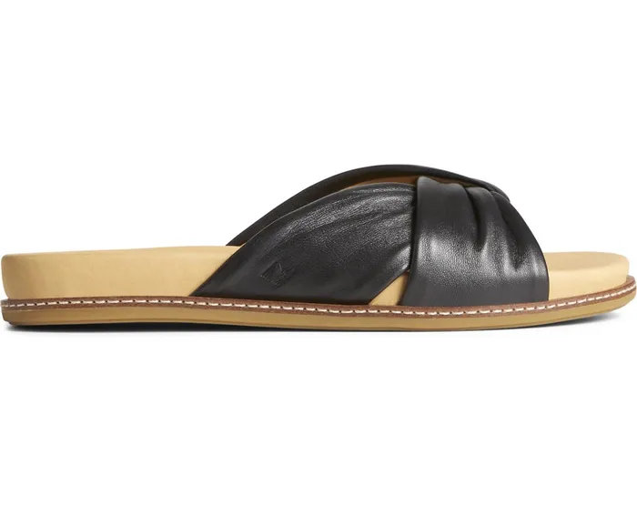 Women Gold Cup Waveside PLUSHWAVE Cross Slide Sandal Black Sperry Sandals
