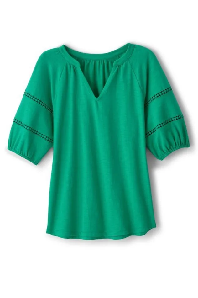 Women Heidi Supima Puff Sleeve Tee Holly Green Soft Surroundings Tops Women Heidi Supima Puff Sleeve Tee Holly Green Soft Surroundings Tops