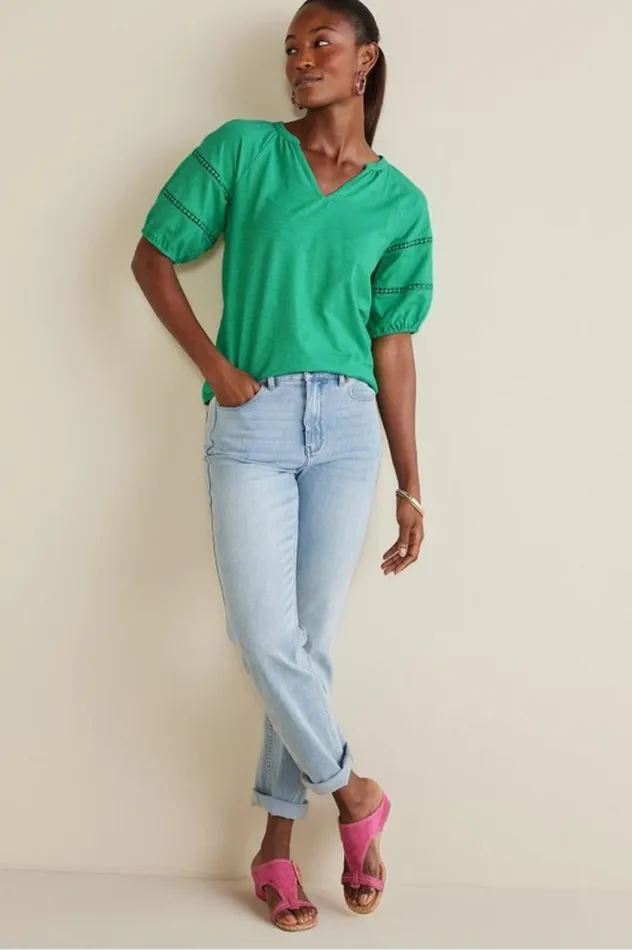 Women Heidi Supima Puff Sleeve Tee Holly Green Soft Surroundings Tops Women Heidi Supima Puff Sleeve Tee Holly Green Soft Surroundings Tops