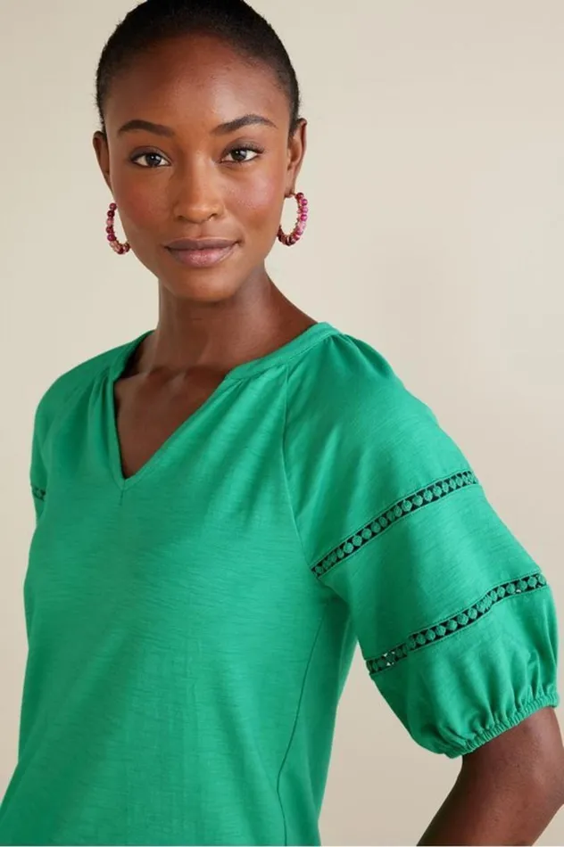 Women Heidi Supima Puff Sleeve Tee Holly Green Soft Surroundings Tops Women Heidi Supima Puff Sleeve Tee Holly Green Soft Surroundings Tops