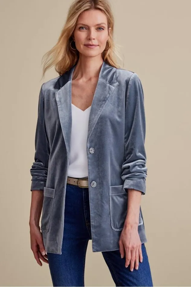 Women Holly Velvet Blazer Nightshadow Blue Soft Surroundings Toppers