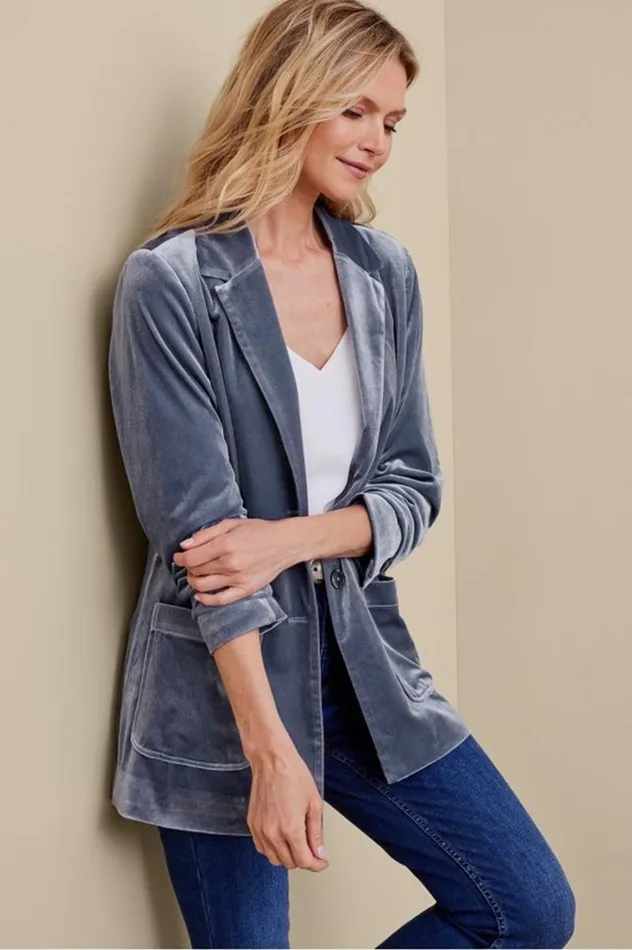 Women Holly Velvet Blazer Nightshadow Blue Soft Surroundings Toppers Women Holly Velvet Blazer Nightshadow Blue Soft Surroundings Toppers