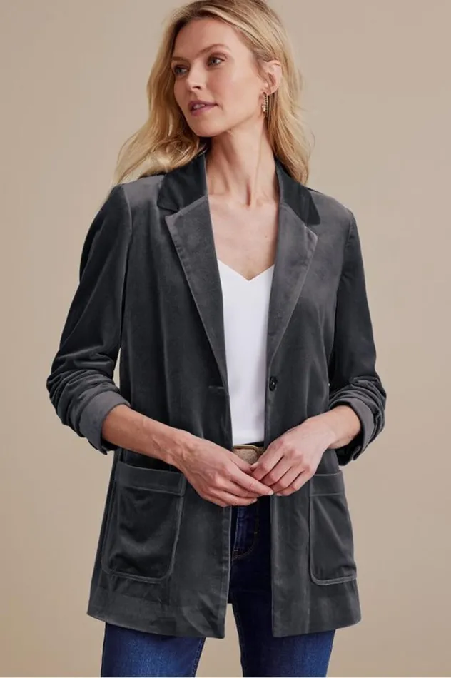 Women Holly Velvet Blazer Nightshadow Blue Soft Surroundings Toppers Women Holly Velvet Blazer Nightshadow Blue Soft Surroundings Toppers
