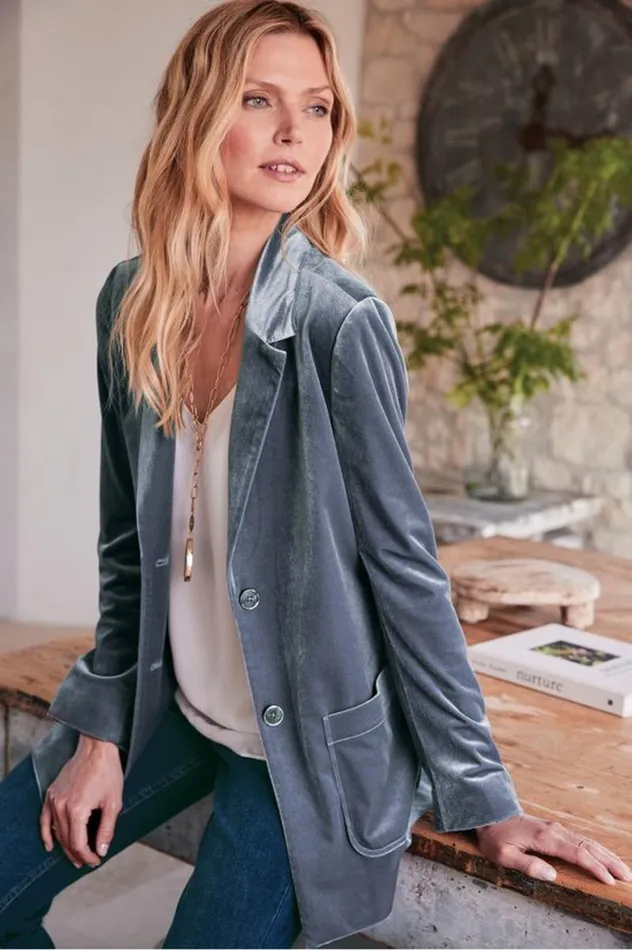 Women Holly Velvet Blazer Nightshadow Blue Soft Surroundings Toppers Women Holly Velvet Blazer Nightshadow Blue Soft Surroundings Toppers