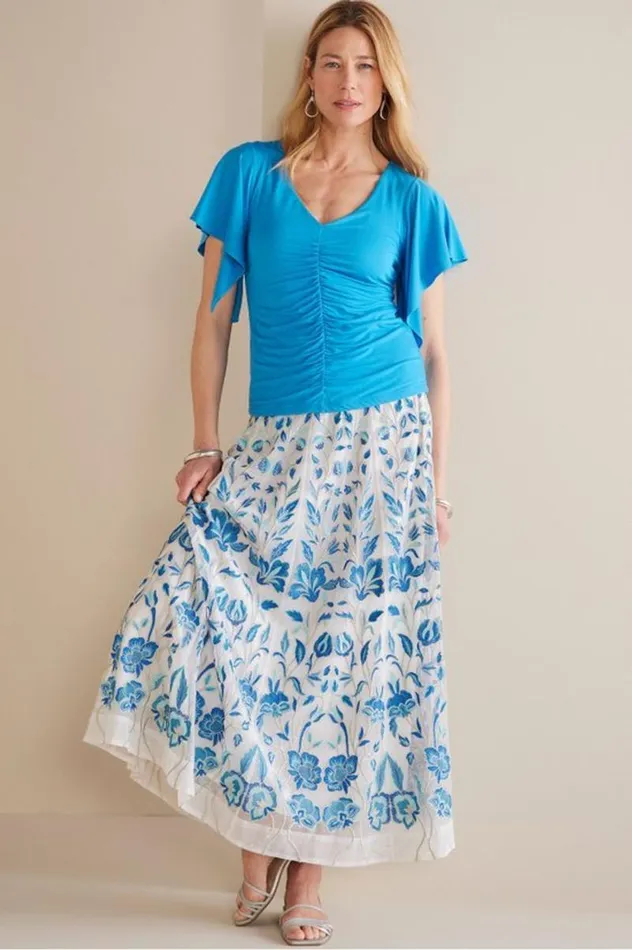 Women Imani Maxi Skirt Blue Dream Embroidery Soft Surroundings Skirts
