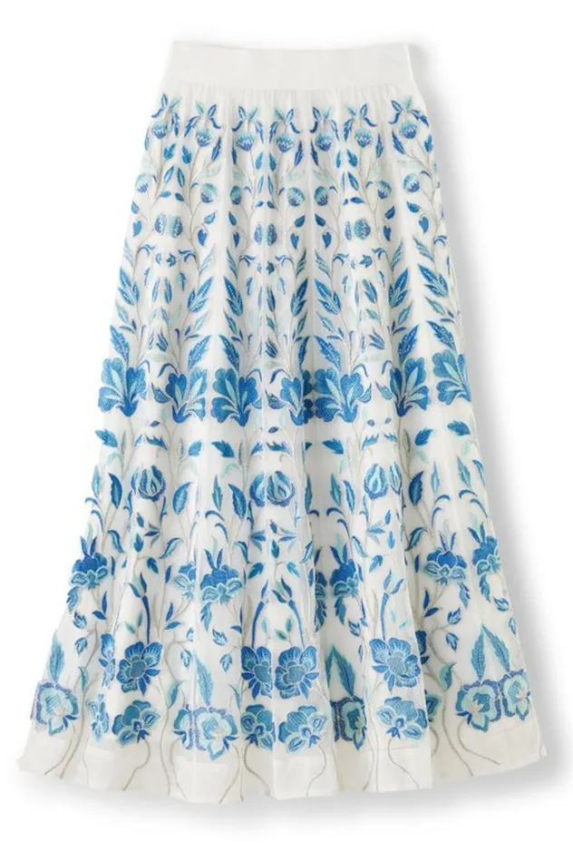 Women Imani Maxi Skirt Blue Dream Embroidery Soft Surroundings Skirts Women Imani Maxi Skirt Blue Dream Embroidery Soft Surroundings Skirts