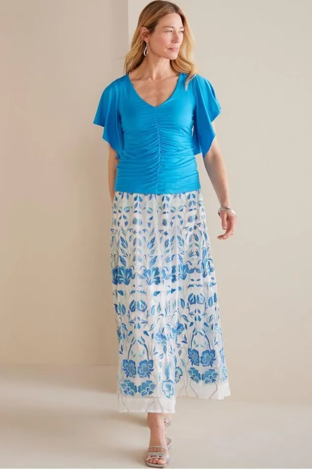 Women Imani Maxi Skirt Blue Dream Embroidery Soft Surroundings Skirts Women Imani Maxi Skirt Blue Dream Embroidery Soft Surroundings Skirts