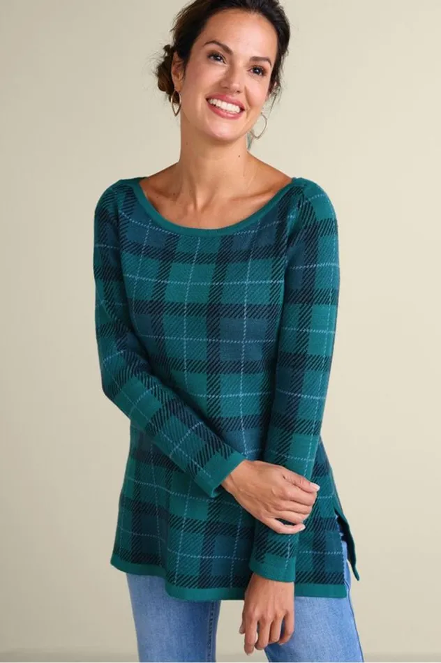 Women Janece Plaid Sweater Tunic Festive Plaid Green Soft Surroundings Tops Women Janece Plaid Sweater Tunic Festive Plaid Green Soft Surroundings Tops