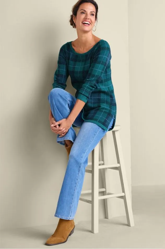 Women Janece Plaid Sweater Tunic Festive Plaid Green Soft Surroundings Tops Women Janece Plaid Sweater Tunic Festive Plaid Green Soft Surroundings Tops