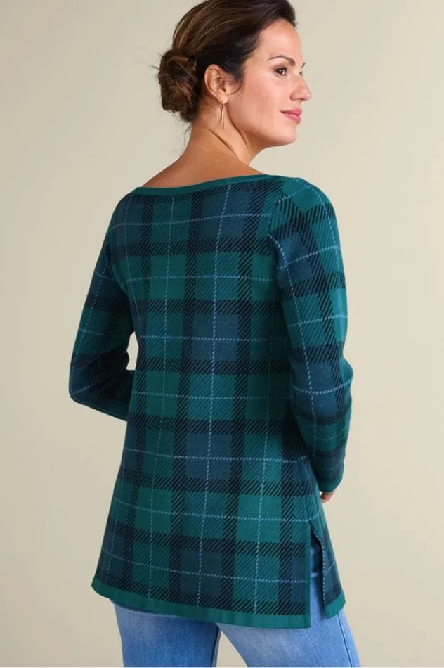 Women Janece Plaid Sweater Tunic Festive Plaid Green Soft Surroundings Tops Women Janece Plaid Sweater Tunic Festive Plaid Green Soft Surroundings Tops