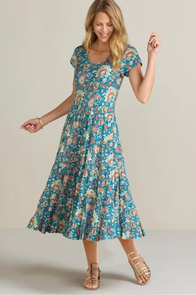 Women Kara Dress Fiery Teal Jacobean Soft Surroundings Dresses