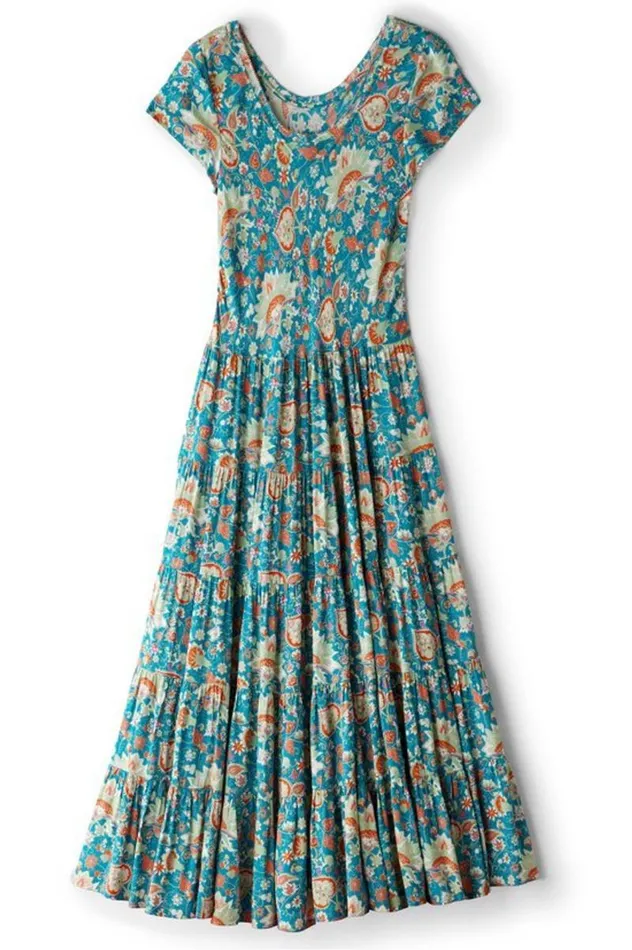Women Kara Dress Fiery Teal Jacobean Soft Surroundings Dresses Women Kara Dress Fiery Teal Jacobean Soft Surroundings Dresses