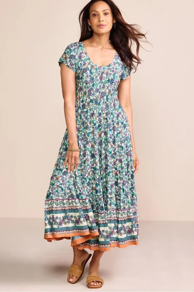 Women Kara Dress Fiery Teal Jacobean Soft Surroundings Dresses Women Kara Dress Fiery Teal Jacobean Soft Surroundings Dresses