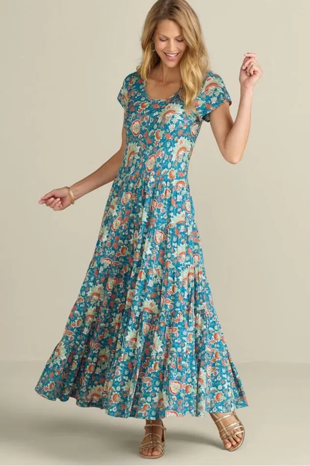 Women Kara Dress Fiery Teal Jacobean Soft Surroundings Dresses Women Kara Dress Fiery Teal Jacobean Soft Surroundings Dresses