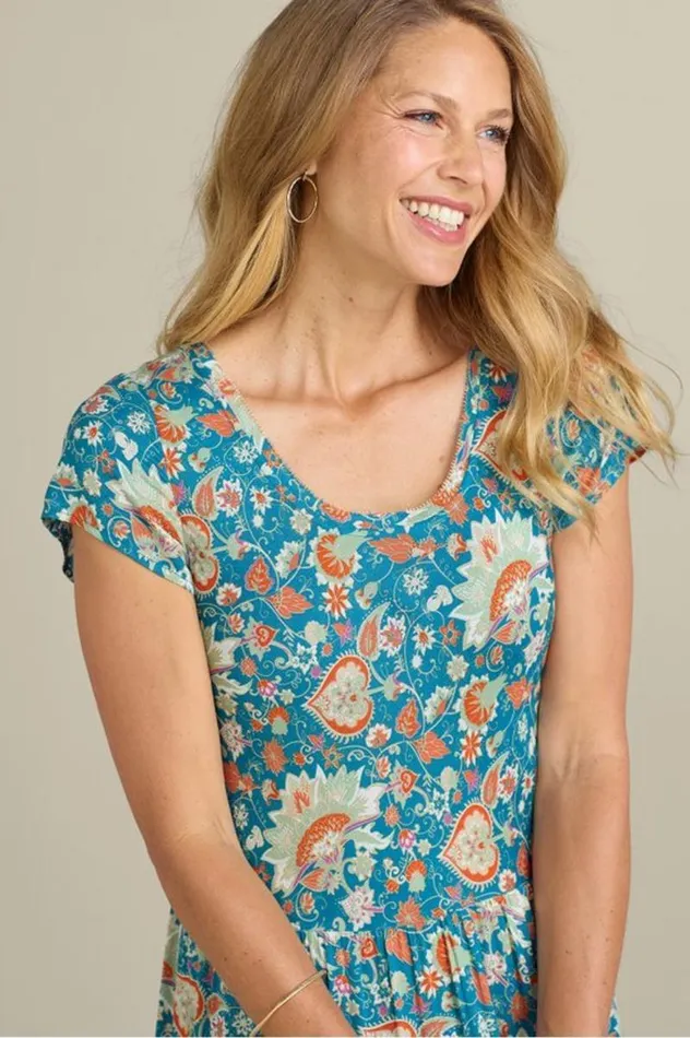 Women Kara Dress Fiery Teal Jacobean Soft Surroundings Dresses Women Kara Dress Fiery Teal Jacobean Soft Surroundings Dresses