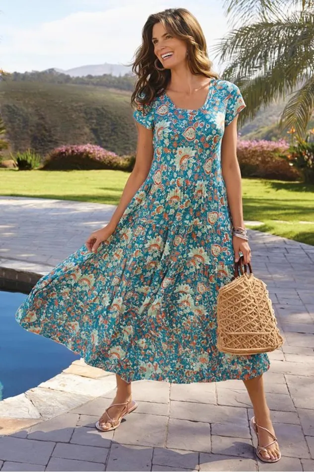 Women Kara Dress Fiery Teal Jacobean Soft Surroundings Dresses Women Kara Dress Fiery Teal Jacobean Soft Surroundings Dresses