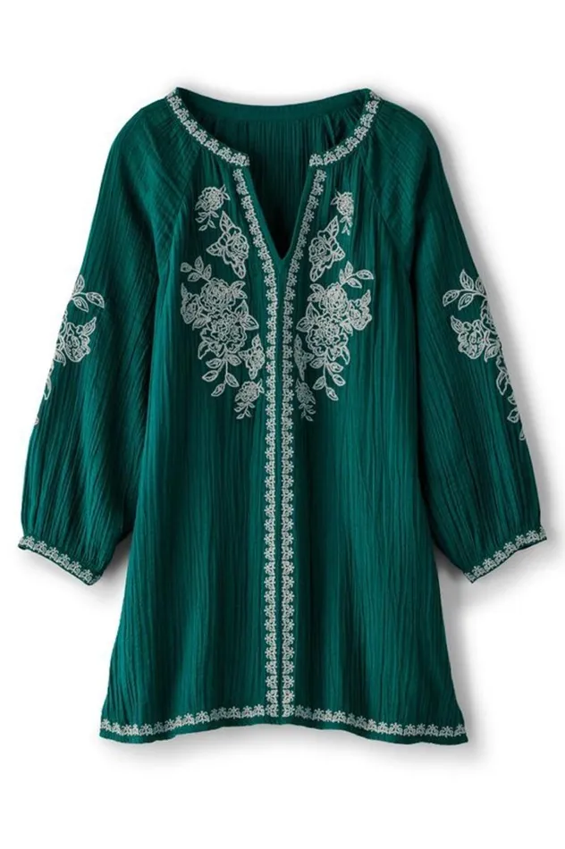 Women Katie Gauze Tunic Teal Green Soft Surroundings Tops Women Katie Gauze Tunic Teal Green Soft Surroundings Tops