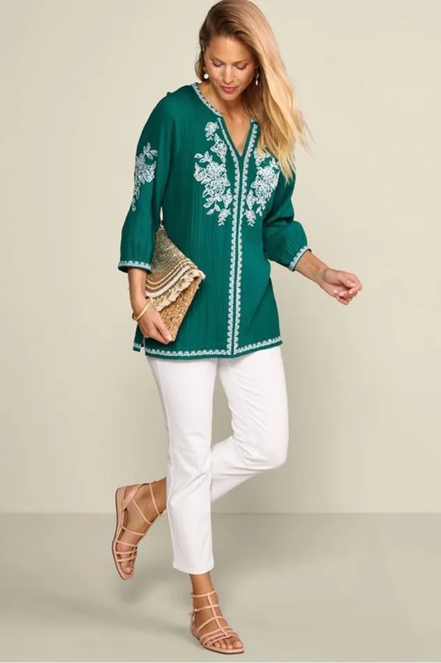 Women Katie Gauze Tunic Teal Green Soft Surroundings Tops Women Katie Gauze Tunic Teal Green Soft Surroundings Tops