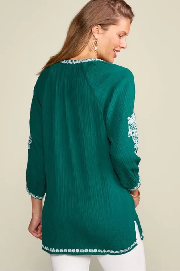 Women Katie Gauze Tunic Teal Green Soft Surroundings Tops Women Katie Gauze Tunic Teal Green Soft Surroundings Tops