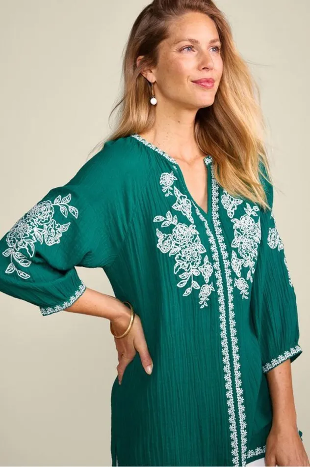Women Katie Gauze Tunic Teal Green Soft Surroundings Tops Women Katie Gauze Tunic Teal Green Soft Surroundings Tops