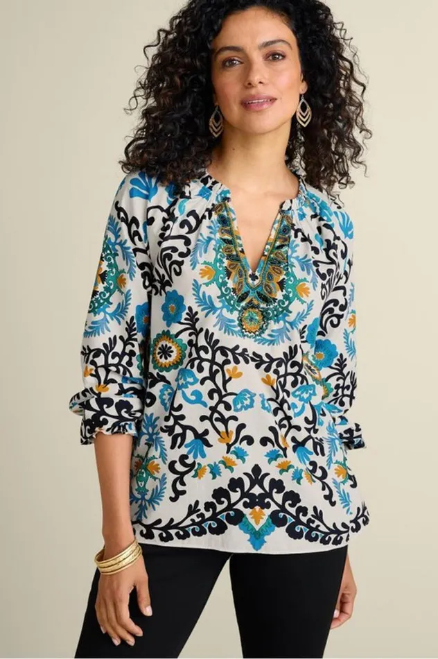 Women Leona Long Sleeve Top Tibetan Scarf Soft Surroundings Tops