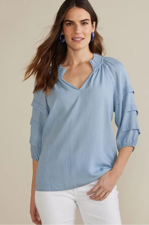 Women Marisol Tencel Top Light Chambray Soft Surroundings Tops