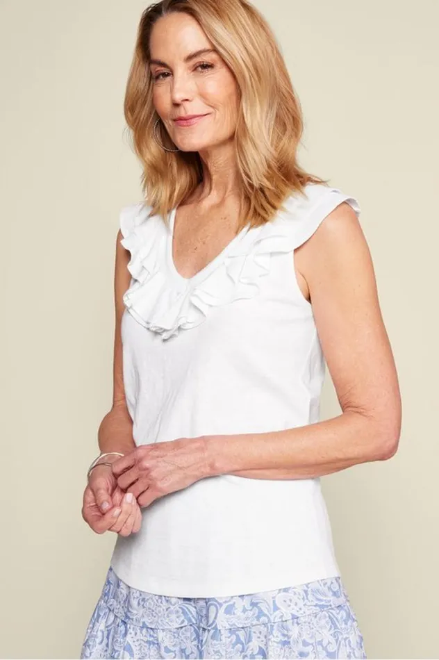 Women Marybeth Ruffle Tank American Beauty Soft Surroundings Tops