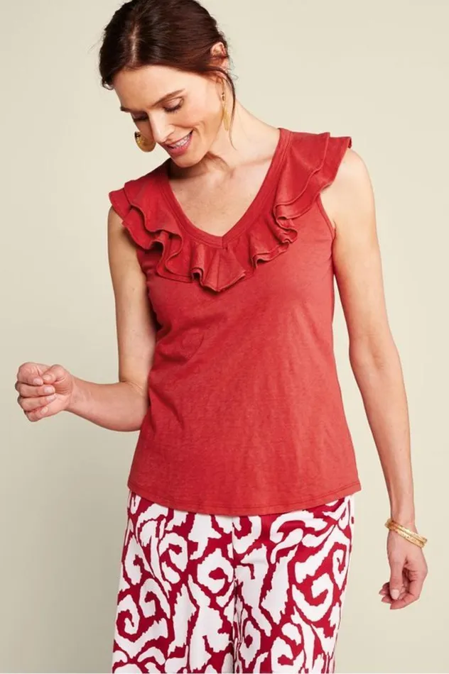 Women Marybeth Ruffle Tank American Beauty Soft Surroundings Tops Women Marybeth Ruffle Tank American Beauty Soft Surroundings Tops