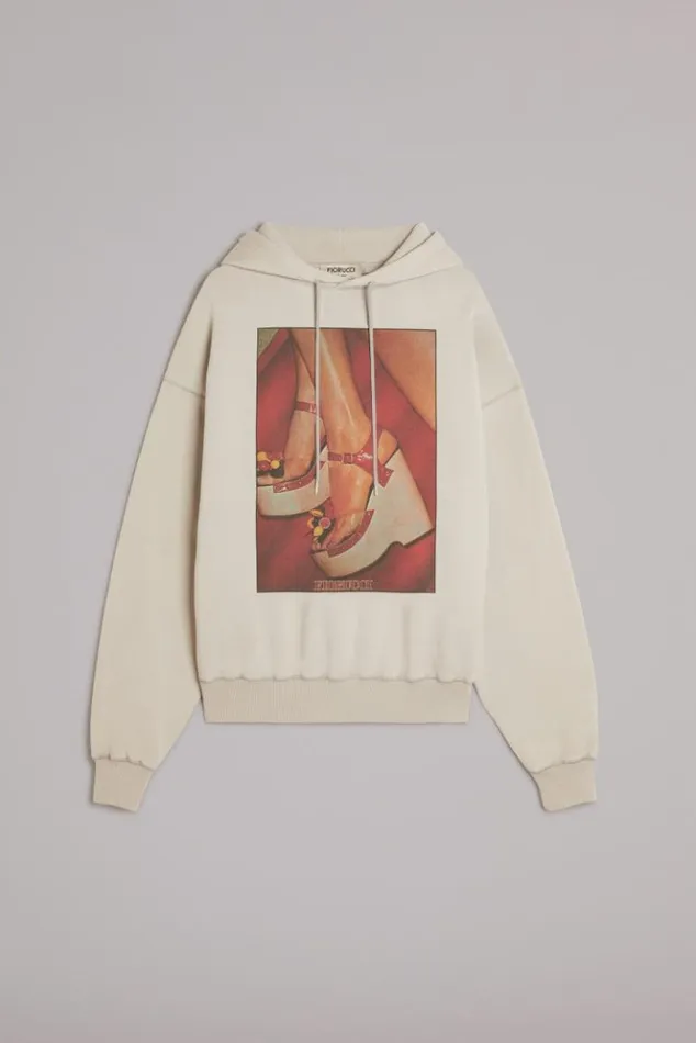 WomenMen Fiorucci Unisex Graphic Heels Hoodie Grey Grey