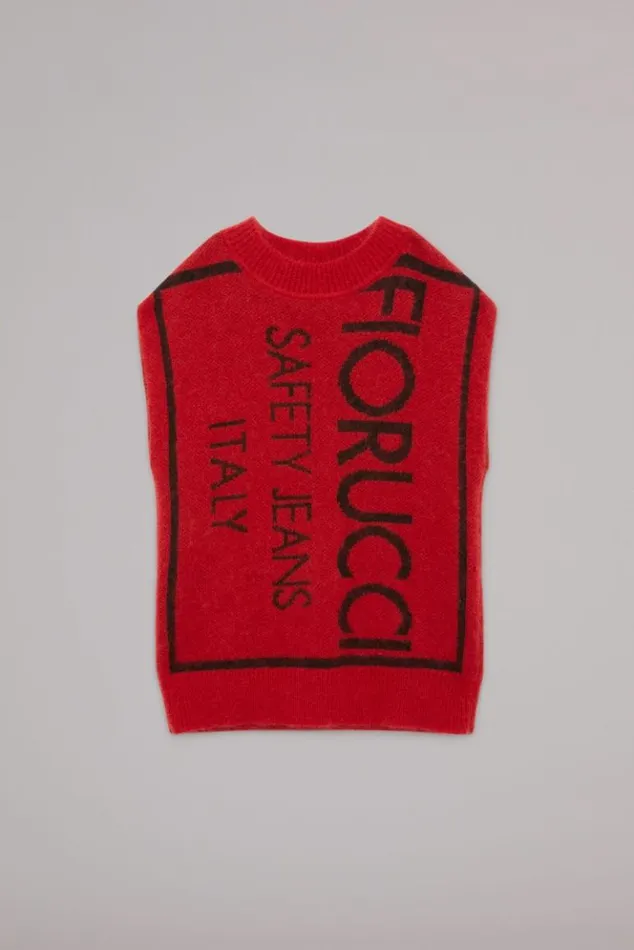 WomenMen Fiorucci Unisex Safety Jeans Knit Jumper Vest Red Red