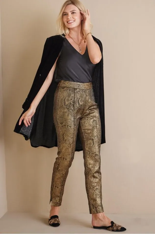 Women Nevina Jacquard Trouser Gold Floral Soft Surroundings Pants