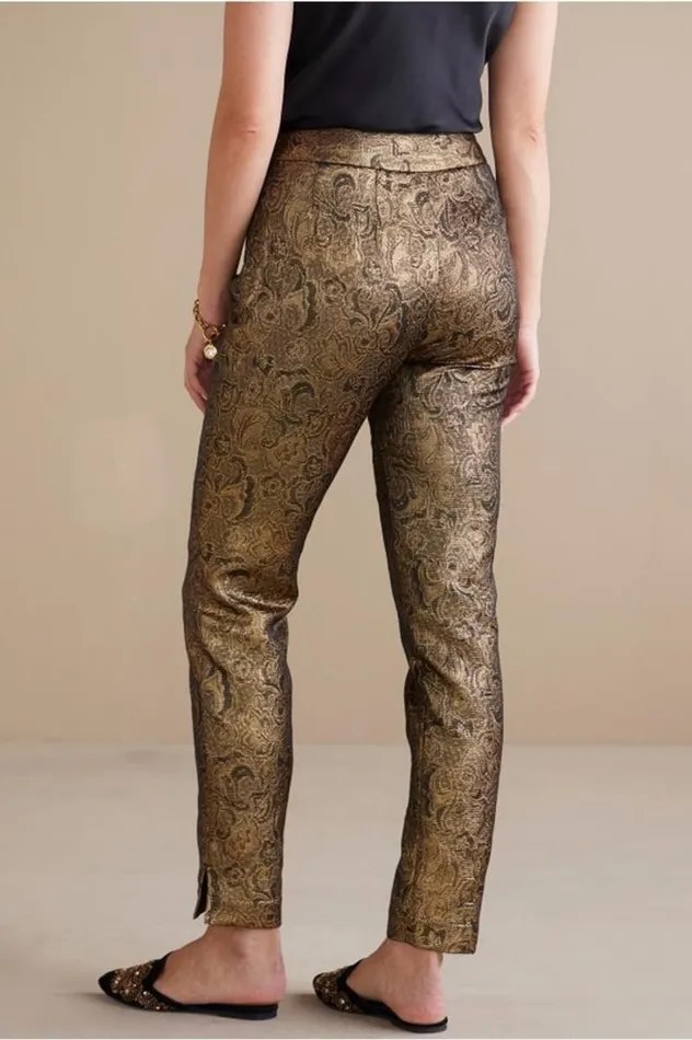Women Nevina Jacquard Trouser Gold Floral Soft Surroundings Pants Women Nevina Jacquard Trouser Gold Floral Soft Surroundings Pants