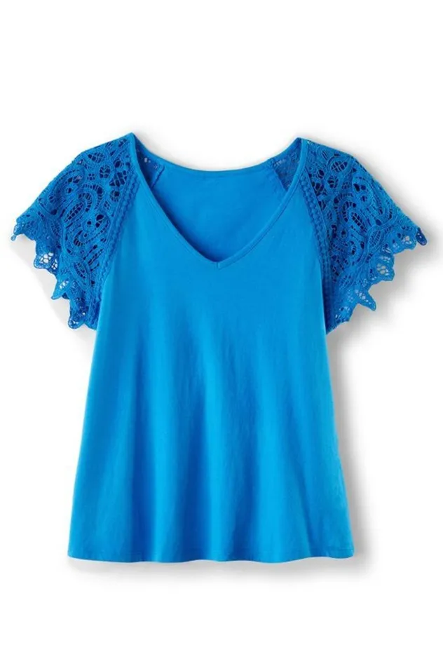 Women Nikita Lace Sleeve Tee French Blue Soft Surroundings Tops Women Nikita Lace Sleeve Tee French Blue Soft Surroundings Tops