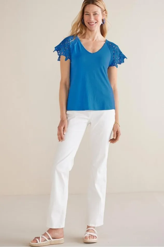 Women Nikita Lace Sleeve Tee French Blue Soft Surroundings Tops Women Nikita Lace Sleeve Tee French Blue Soft Surroundings Tops